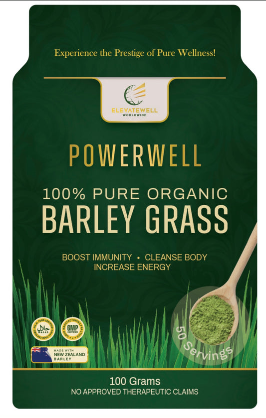Powerwell 100% Pure Organic Barley Grass 100 Grams 50 serving